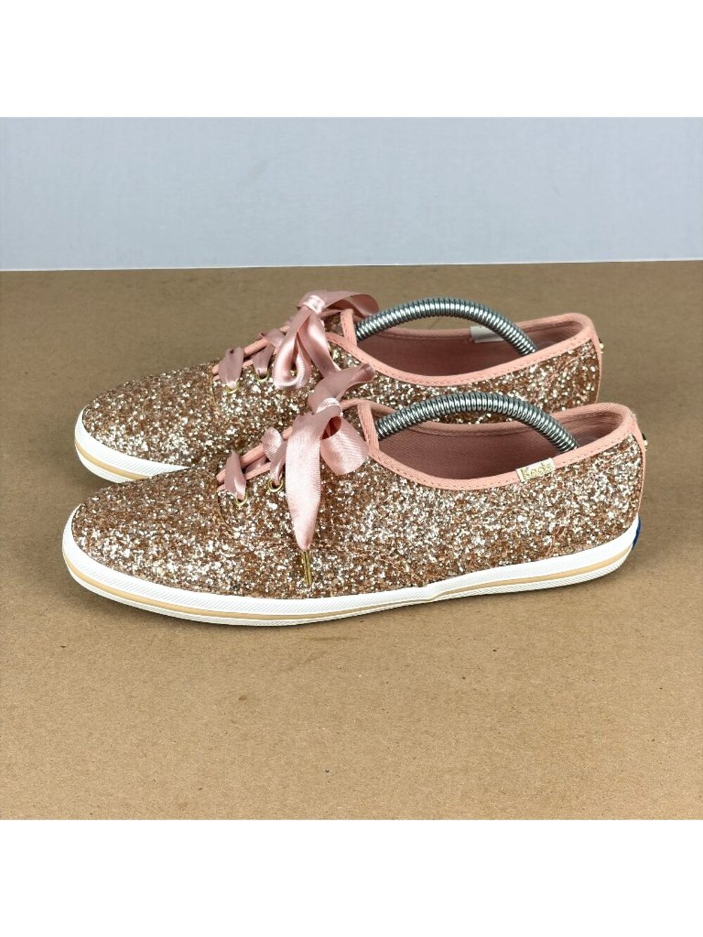 Kate Spade Keds Glitter Casual Sneakers Womens 6.5 Pink Ribbon Lace Wedding